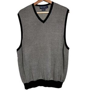 Polo Golf Mens Size Large Silk Cotton Black White Knit Sweater Vest V Neck
